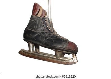 Old Hockey Skates On White Background