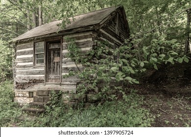 Old Homestead Cabin In The Woods Of Southeast Ohio. 