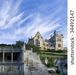 Old house with dramatic sky