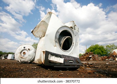 Old Household Appliances Disposed Of In Metal Scrapyard