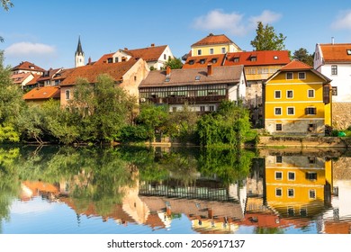 Old Houses in Novo Mesto Slovenia at Krka River in Sunny Day. - Shutterstock ID 2056917137