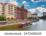 Old houses on the river bank in the historical district of Nikolaiviertel in Berlin.