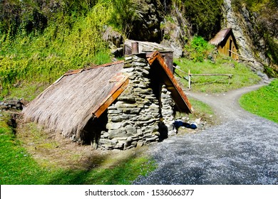 Old Huts In Historic Chinese Settlement During Gold Rush In Year 1867-8 In Arrowtown New Zealand 