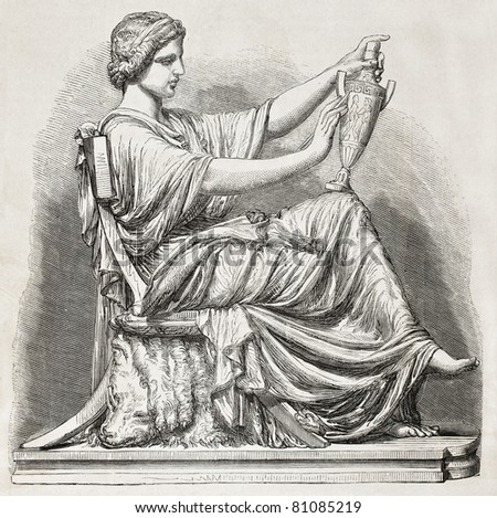 Old illustration of an Etruscan subject sculpted. Created by Simyan, published on L'Illustration, Journal Universel, Paris, 1857