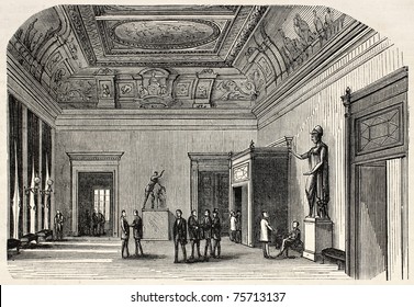 Old Illustration Of Waiting Area (salle Des Pas-perdus) In French Parliament, Paris. Created By Fichot, Published On L'Illustration, Journal Universel, Paris, 1868