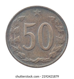 Old inactive Czechoslovak of 1969 with a denomination of 50 fifty heller coin close-up isolated on a white background - Shutterstock ID 2192421879