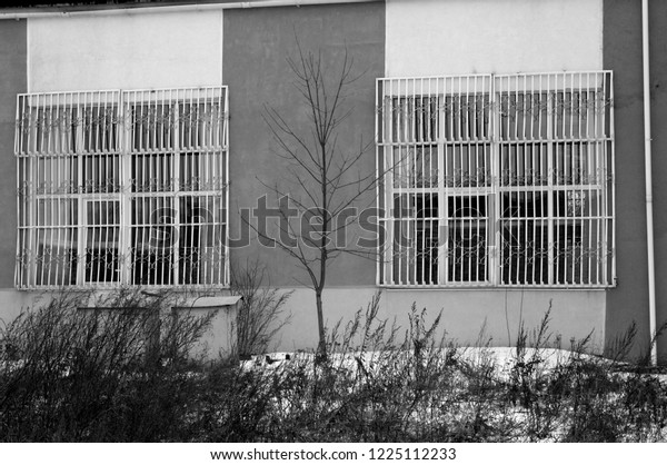 Old Industrial Building Black White Seasonal Royalty Free Stock