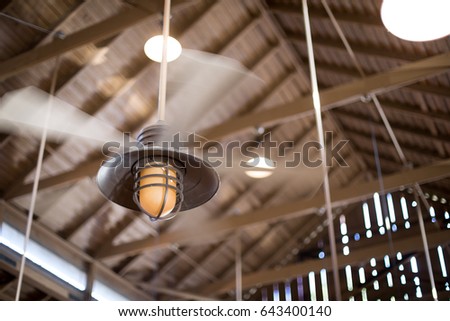 Old Industrial Factory Ceiling Fan Spinning Stock Image