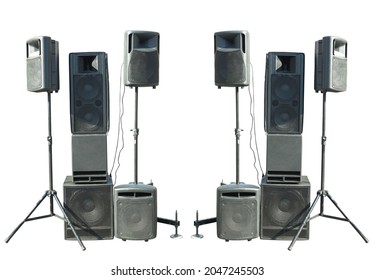 Old Industrial Powerful Stage Sound Speakers Isolated Over White Background