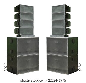 Old Industrial Powerful Stage Sound Speakers Isolated Over White Background