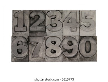 Old, Inkstained Numbers In Letterpress Lead Type