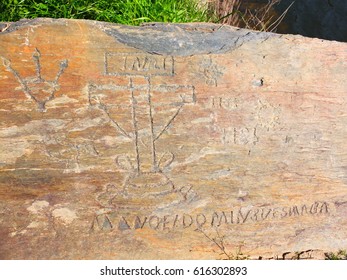 Old Inscriptions At Prehistoric Rock-Art Site Of The Coa Valley