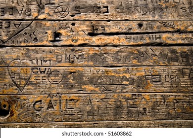 Old Interesting Table With Carved Graffitti