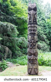 An old Inuit totem pole in the Alaskan forest