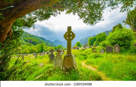 Old irish celtic cemetery in Glendalough, Ireland