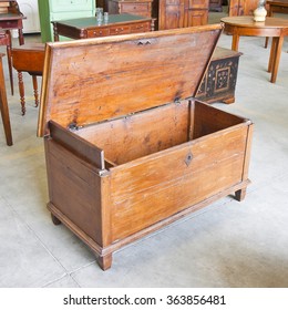 Old Italian Wooden Renovated Chest In A Junk Dealer Shop