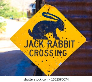 Old Jack Rabbit Crossing Road Sign At Route 66