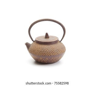 Old Japanese Cast Iron Tea Pot. Isolated On White.