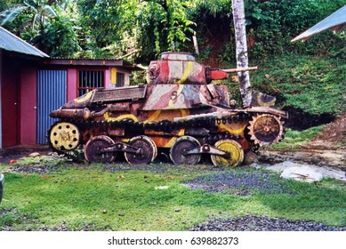 Old Japanese Tank From World War Two, With A Bright Paint Scheme, On Pohnpei, In The Caroline Islands