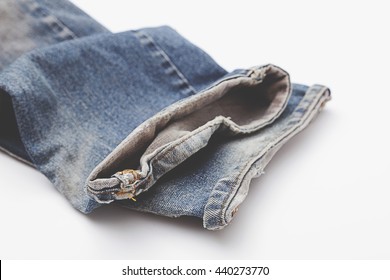 Old Jeans Leg On White