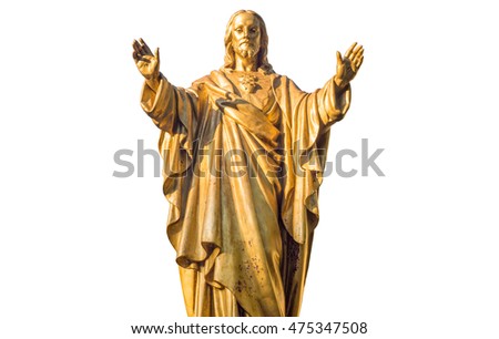 Old Jesus Christ golden statue isolated over white background