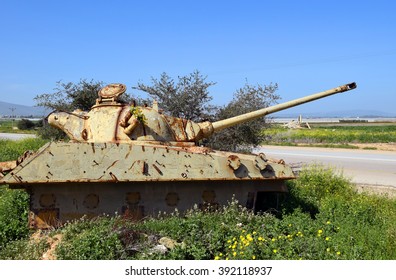 Old Jordanian Destroyed Tank Left Over From The Six Day War In Israel