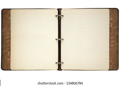 Old Journal Ring Binder Lined Notepaper Isolated On White.