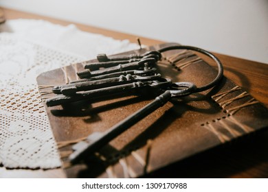 
old keys on a table