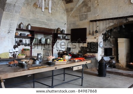 Old kitchen in the castle of Valencay, France, Loire valley