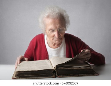 Old Lady Reading Book