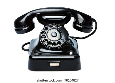 An Old, Old Landline Telephone. Phone On A White Background.