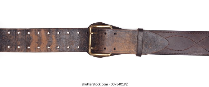 Old leather belt isolated on white