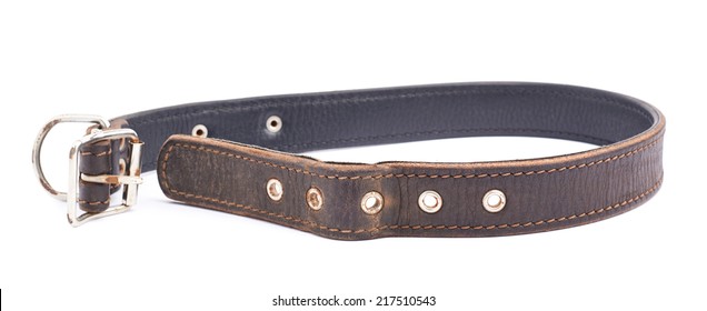 Old leather dog-collar isolated over the white background