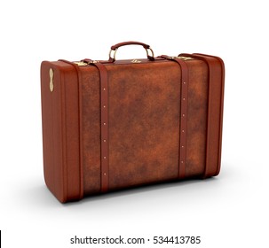 Old leather suitcase. Retro suitcase on a white background. 3D illustration