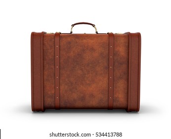 Old leather suitcase. Retro suitcase on a white background. 3D illustration