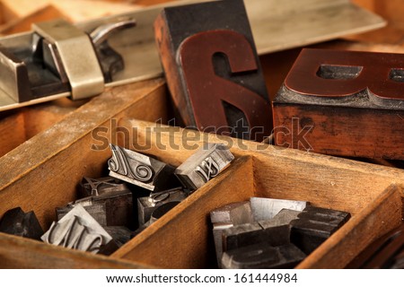 Old letter case with different types