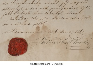 Old Letter With A Red Wax Seal.