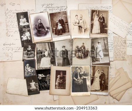 old letters and antique family photos. original vintage pictures from ca. 1900