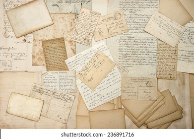 letras antiguas, manuscritos, postales antiguas, ephemera. fondo nostálgico de papel sentimental