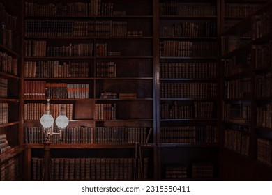 old library background, old books on bookshelves,  retro style - Powered by Shutterstock