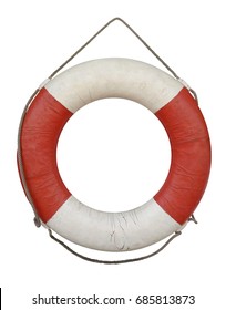 Old lifebuoy isolated on white with Clipping Path