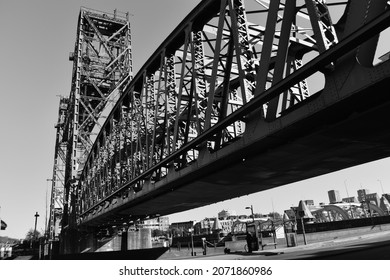 Old Lift Bridge Of Steel For Railway In Rotterdam (de Hef)