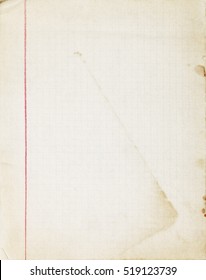 Old Lined School Paper Sheet With Margins Red Line And Stains