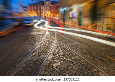 Old Lisbon tram rails in late evening. - Powered by Shutterstock