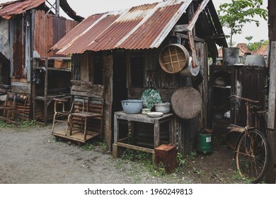 Old little shack with cooking equipment