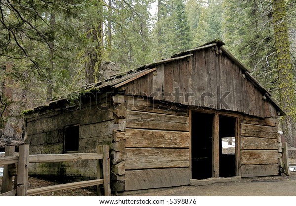 Old Log Cabin Made Sequoia Trees Buildings Landmarks Vintage