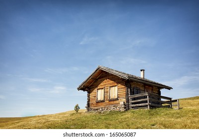 Old Log Cabin At A Meadow