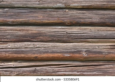 Old Log Cabin Wooden Wall Facade Brown Texture Or Rustic Wood Horizontal Background