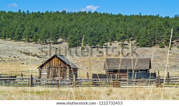 Old Log Cabins Surrounded By Wooden Stock Photo Edit Now 1222732453