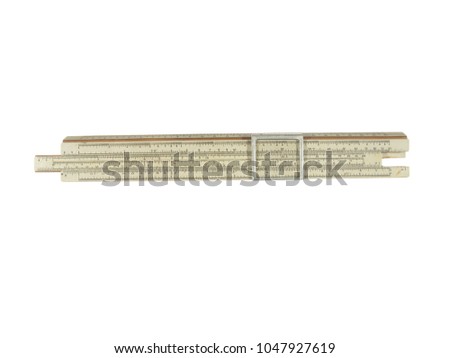  old logarithmic ruler for arithmetic calculations isolated on a white background. Made in USSR.        